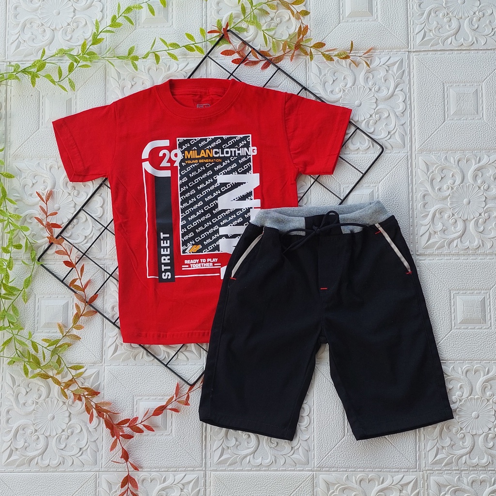 Setelan Baju Anak/Setelan Kaos Distro Chino Pendek/ Setelan Celana Chino Pendek