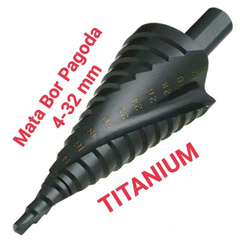 Mata Bor Step Drill Pagoda Hitam Kerucut Spiral HSS Titanium Besar Mata Bor Besi Pagoda Kerucut  Spi