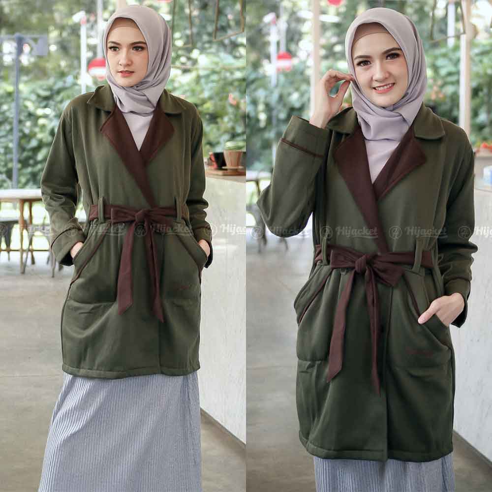 Jaket Jacket Panjang Wanita Cewek Muslimah Hijabers Fleece Kekinian Hijacket Jeket Fashion Modis ELN-2