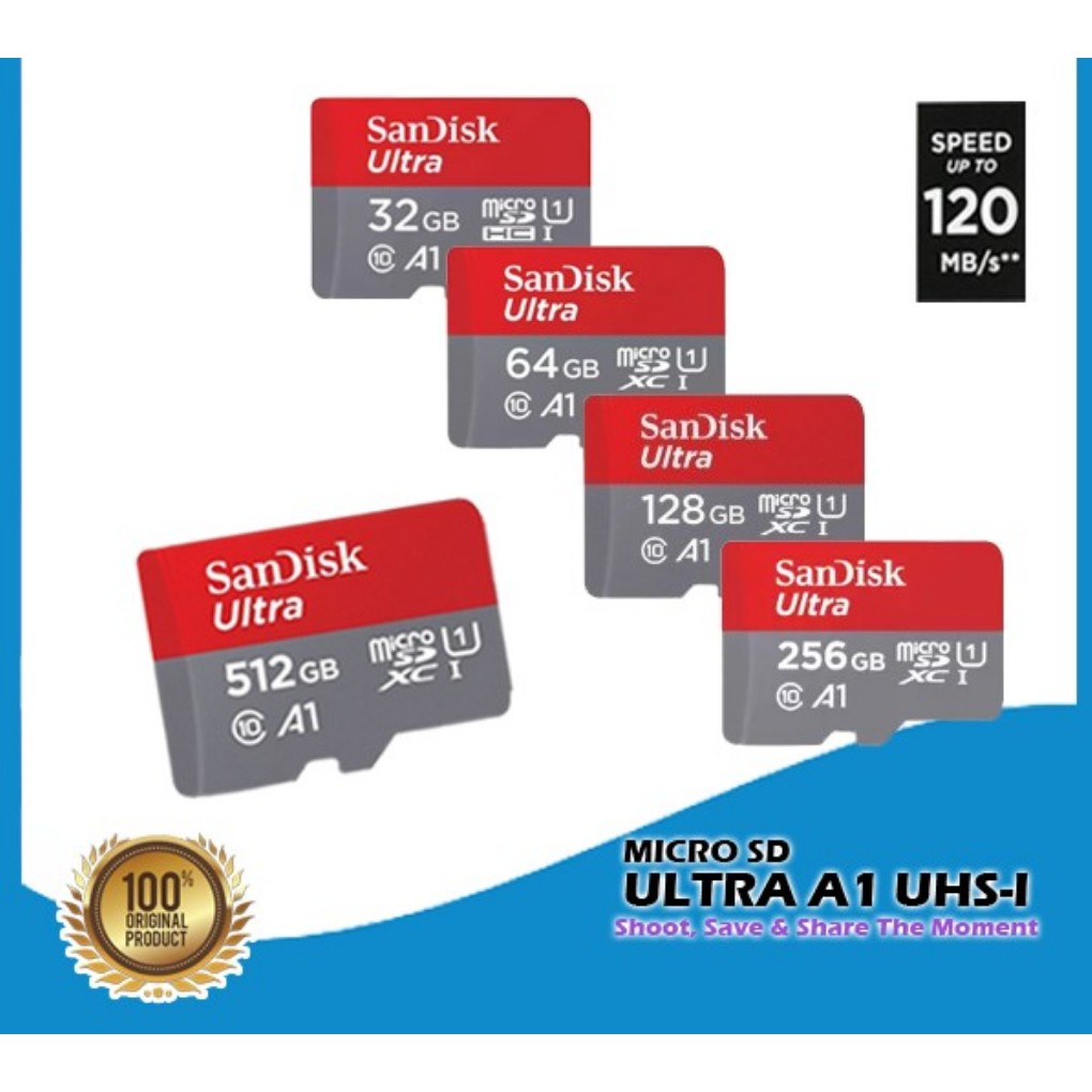 Sandisk Ultra A1 Microsd 120mb/s 32gb 64gb 128gb 256gb Resmi Astrindo