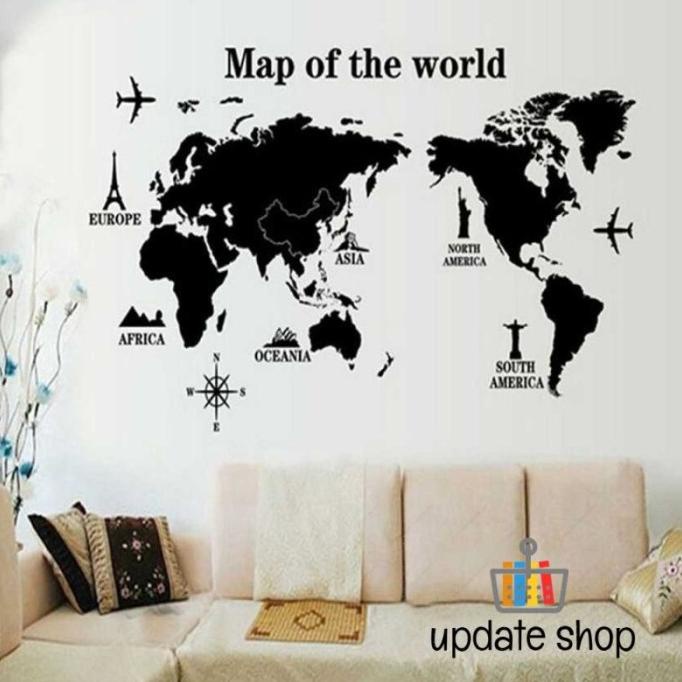 Sticker Dekorasi Hiasan Dinding Peta Dunia Besar World Map