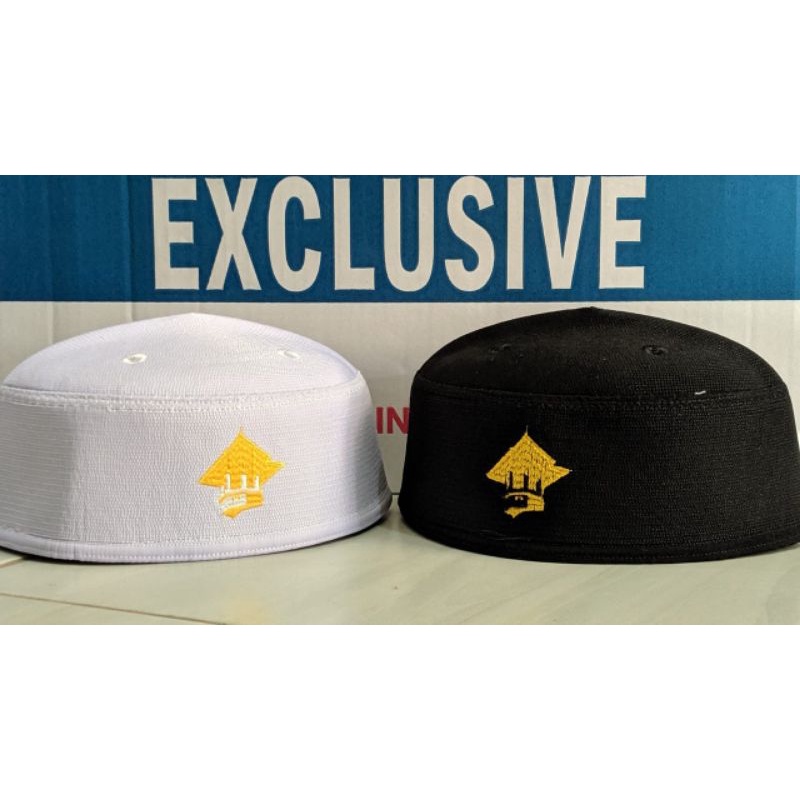 Peci Kopyah Malaysia Haji Alay / Kopeah Haji Putih / Kopiyah Logo Menara Pondok Pesantren Langitan /