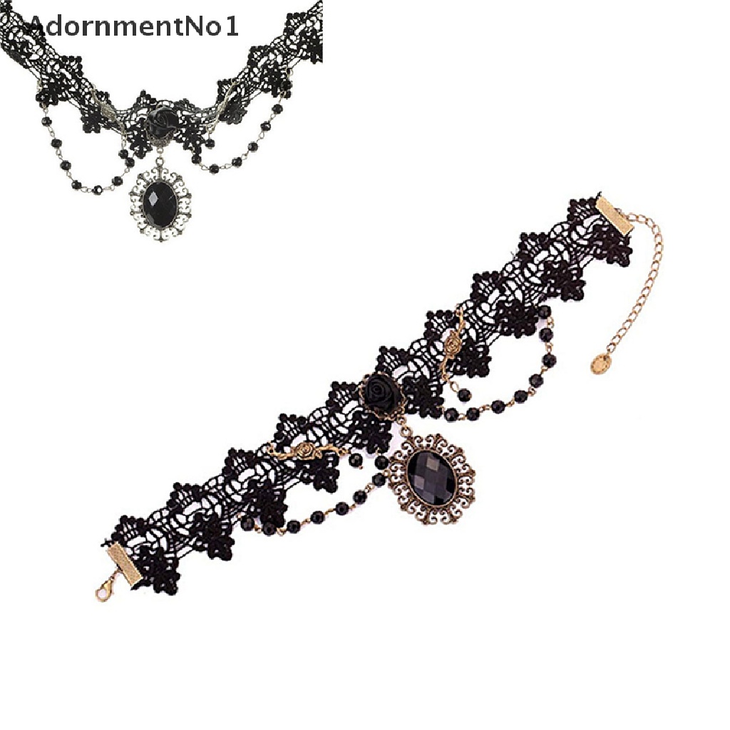 (AdornmentNo1) Kalung Choker Lace Bunga Mawar Hitam Gaya Gothic Untuk Wanita