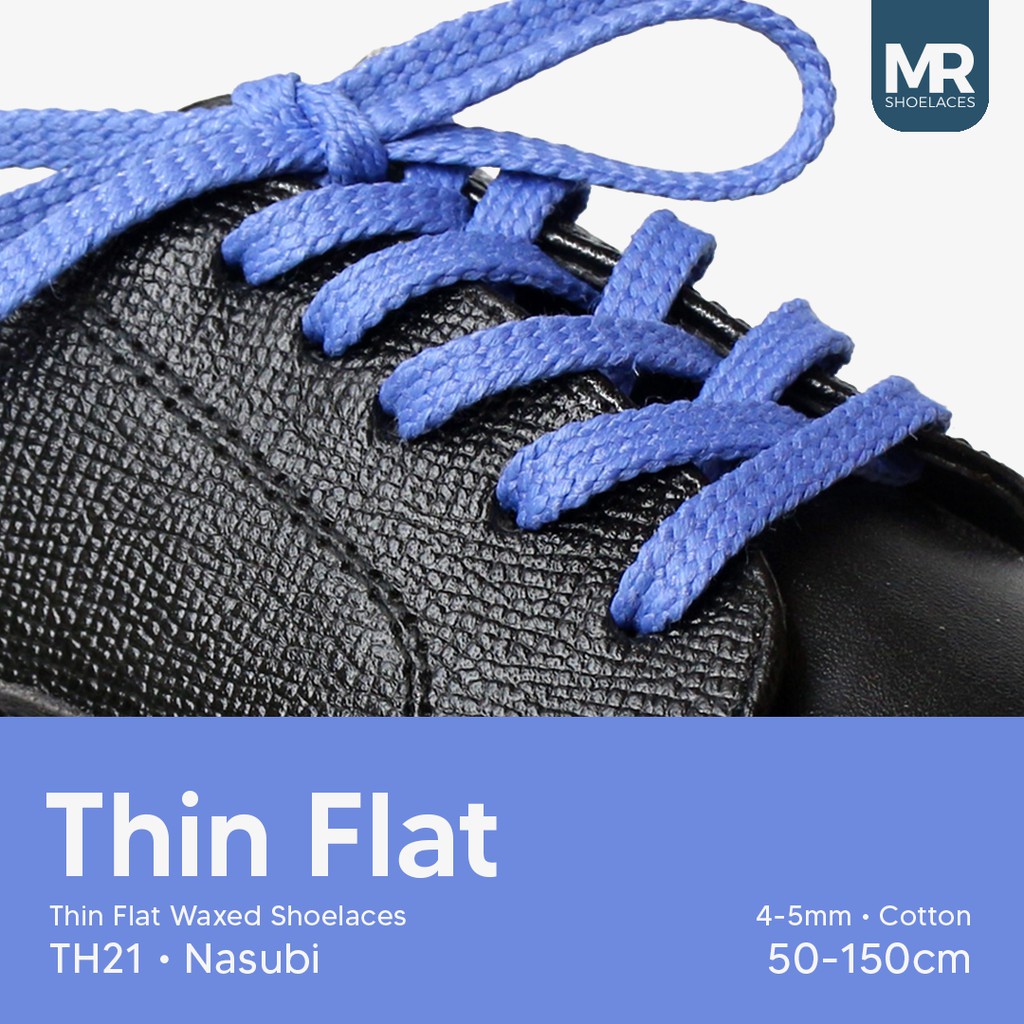 MR Shoelaces TH21 Nasubi (Ungu Biru) Tali Sepatu Lilin Gepeng Thin 3-4mm (Waxed Laces) 50cm 100cm 120cm 150cm Blue