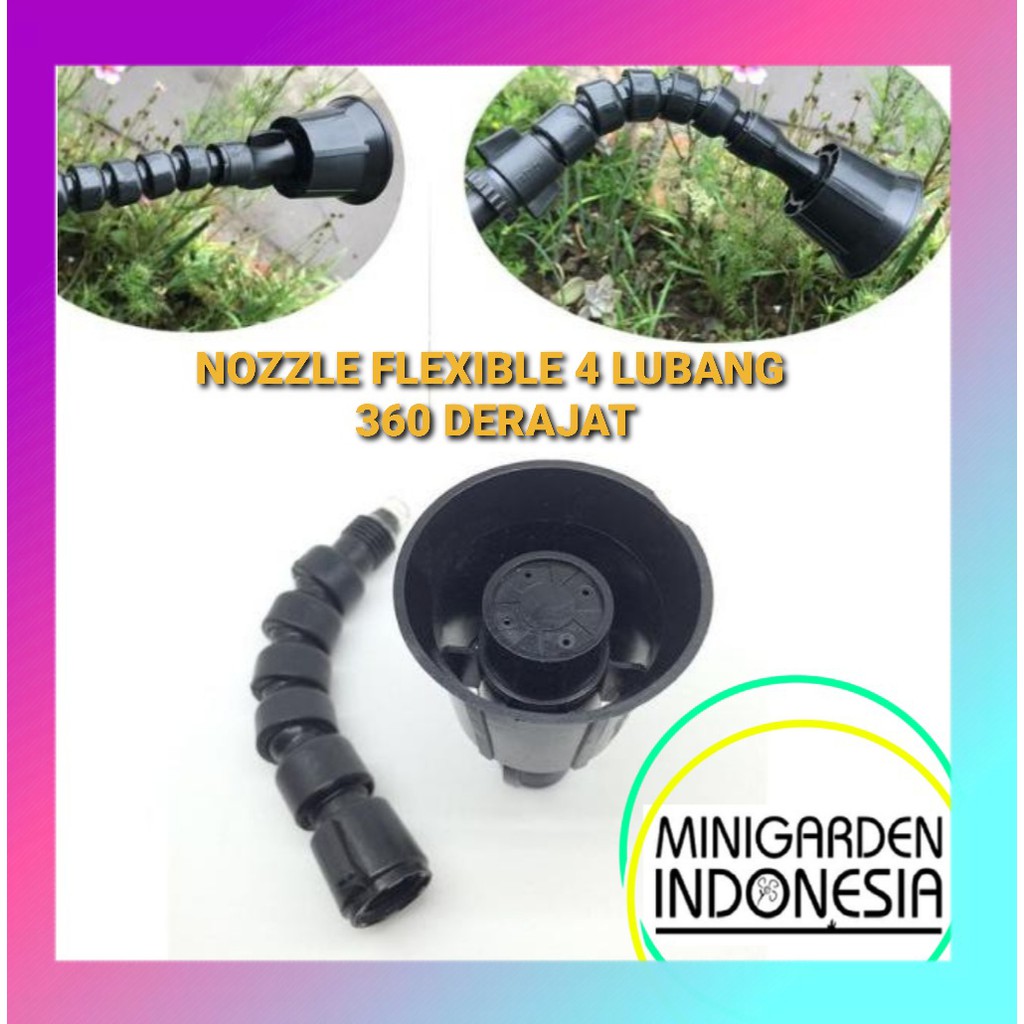 FLEXIBLE NOZZLE 4 LUBANG sprayer elektrik putar elastis spruyer mist fogger kabut irigasi taman