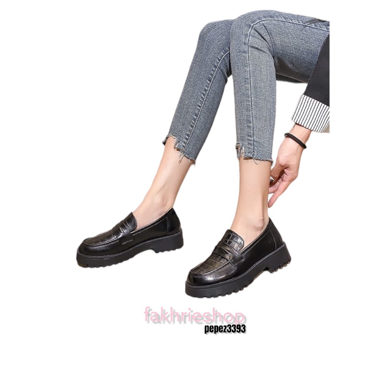 fakhrieshop- Sepatu Wanita Loafer /  CROCO Glosy Dof CLRY Premium B2113