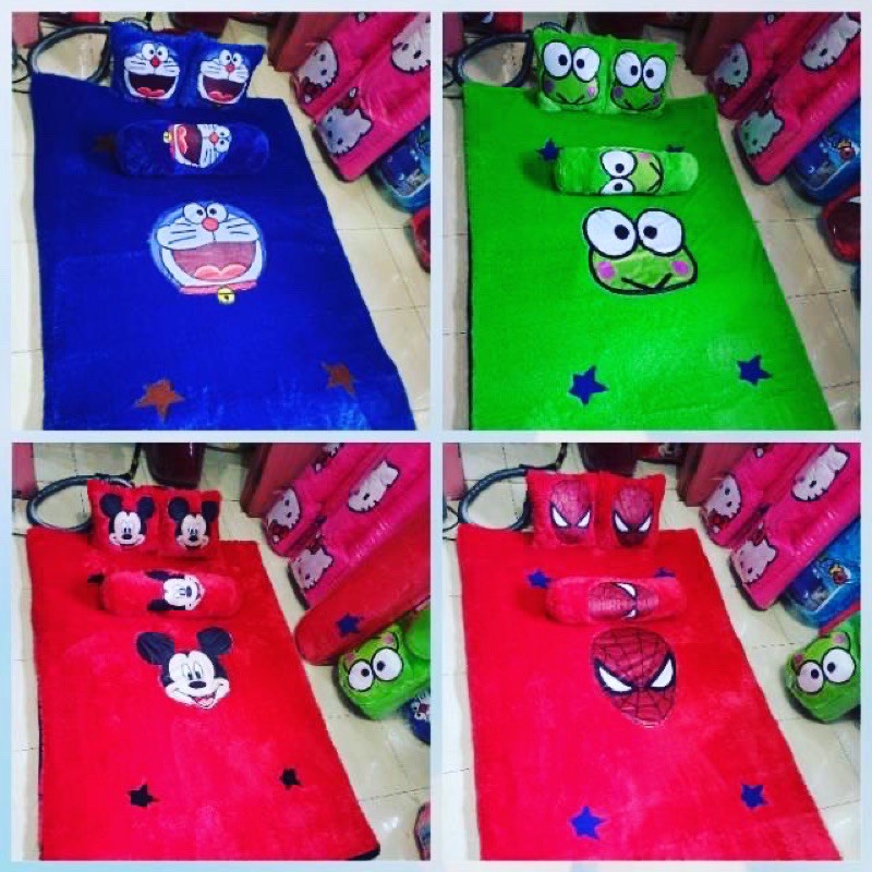 Surpet Kasur karakter / Karpet bulu lembut rasfur tebal 4,5cm + Bantal dan guling