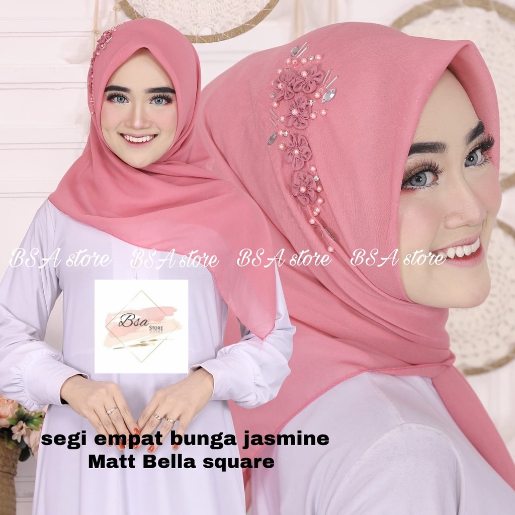 HIJAB SEGI EMPAT PAYET BUNGA JASMINE / SEGI EMPAT PAYET TERBARU / HIJAB PAYET / HIJAB PESTA / BELLA