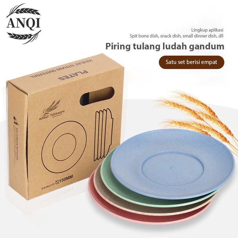 ANQI 4 pcs Piring jerami gandum   piring kue segar kecil yang lucu  meludah piring tulang