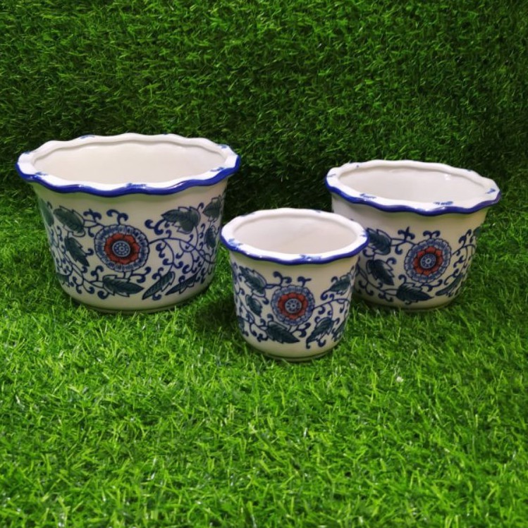 Pot Tanaman Keramik/Pot Keramik/Pot Tanam Keramik Bulat set 3 pcs