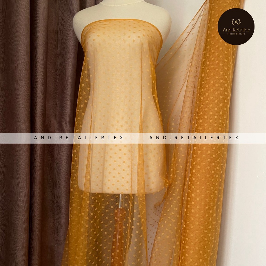 Bahan Kain Tile Tulle Dot Polkadot Dotty Warna Mustard Kuning