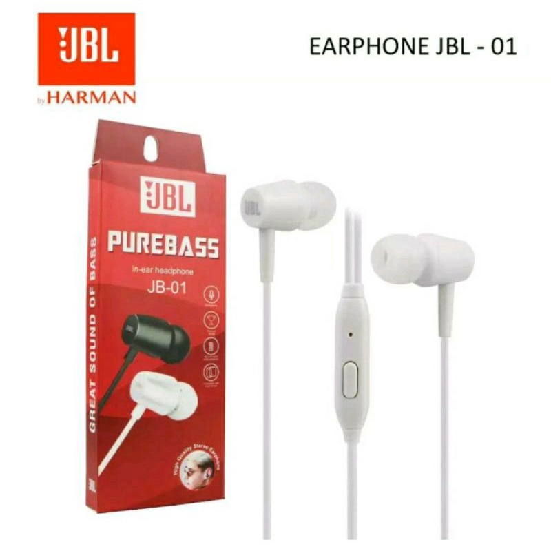 Handsfree Hansfree JBL JB01 Purebass Earphone JBL JB-01 Headset JBL JB-01 Stereo Bass