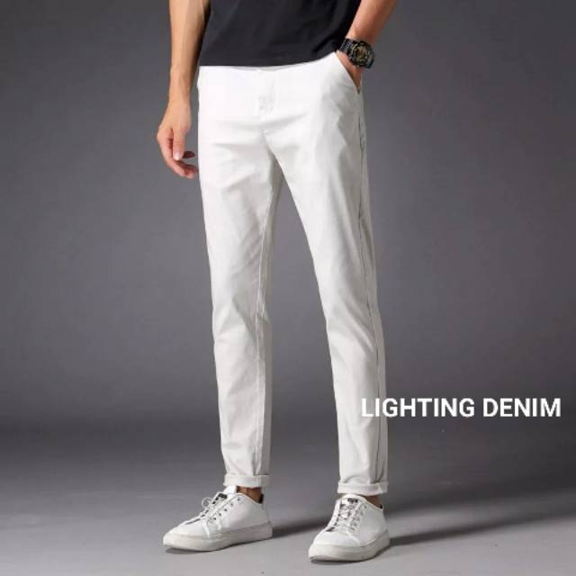 Celana Chino Putih panjang pria original Lighting denim Celana Chino Putih panjang pria original Lighting denim