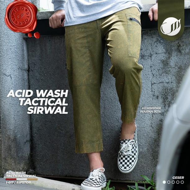 SAMASE SIRWAL ACID WASH TACTICAL I-017 CELANA OUTDOOR - OLIVE, M