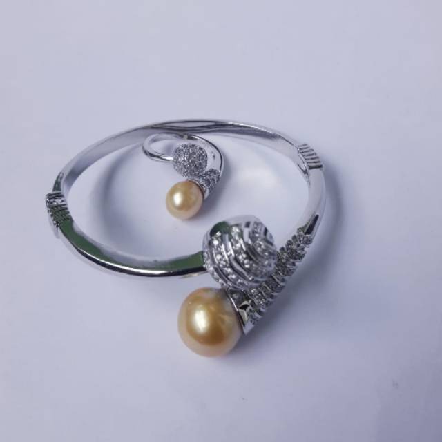 Satu Set Cincin Gelang Mutiara Lombok Air Laut / Set Pearl Jewelry / South Sea Pearl