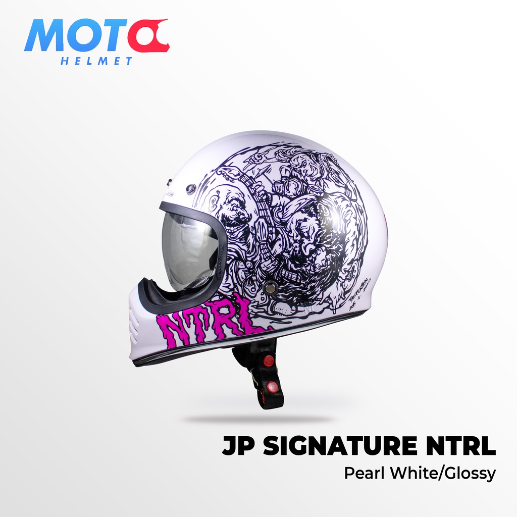 Helm JP Retro Signature Netral Seri - Pearl White Gloss