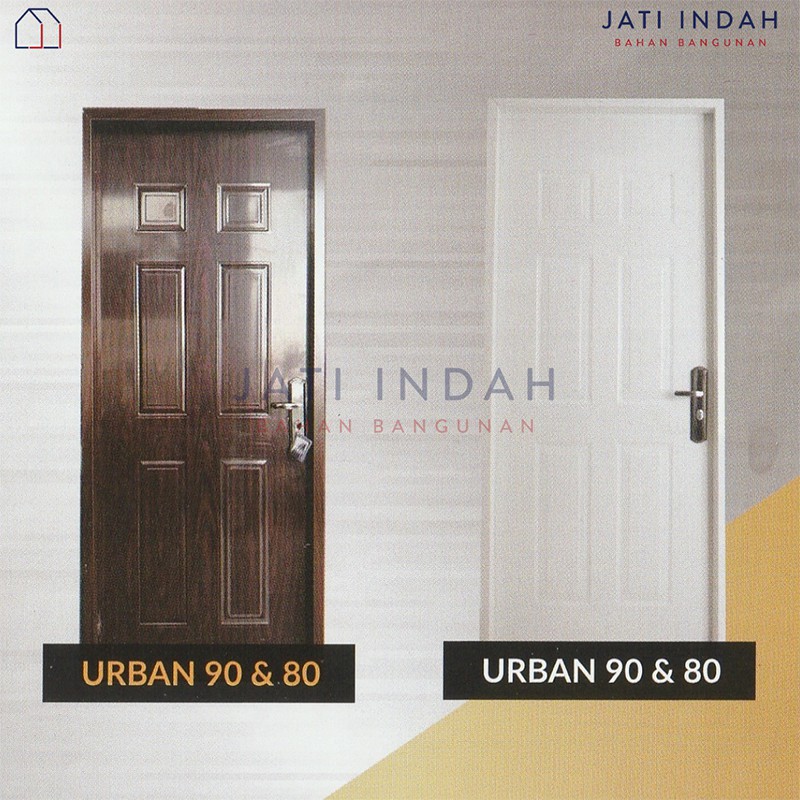 URBAN Pintu + Kusen Baja Minimalis Warna Coklat dan Putih 80x200 cm + Kunci Cadangan