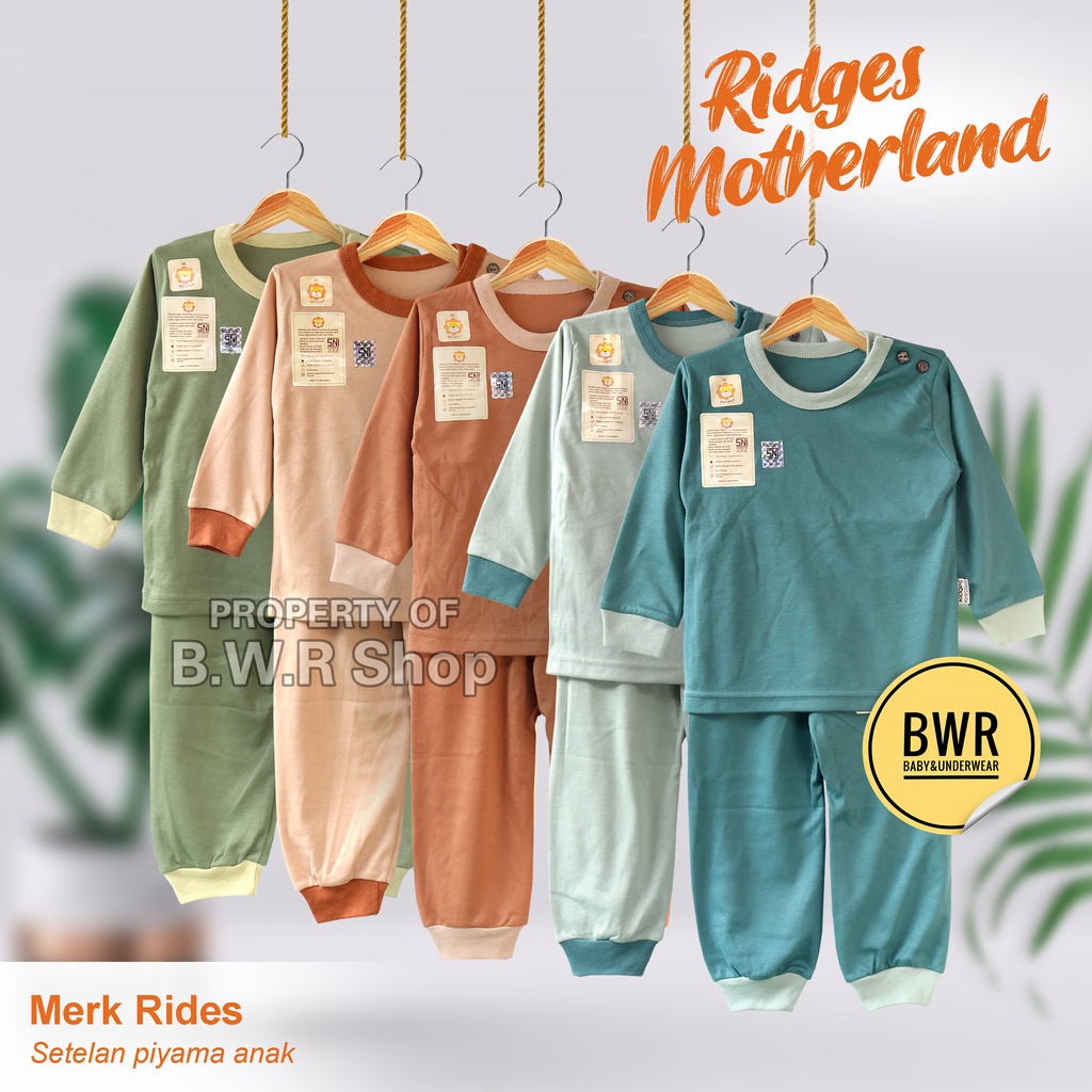 Setelan Anak Ridges PANJANG Motherland Polos / Setelan Piyama Baju Tidur Anak Harian Warna Unisex | Bwr