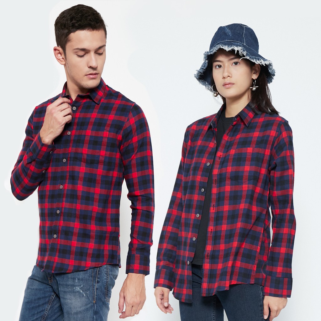 M231 Kemeja  Pria Flannel Panjang Merah 1478A Shopee 