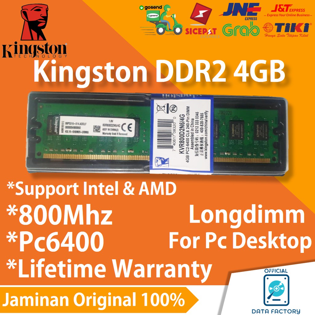 RAM KINGSTON DDR2 4GB PC6400 800Mhz (SUPPORT INTEL DAN AMD) PC ORIGINAL LONGDIMM MEMORY