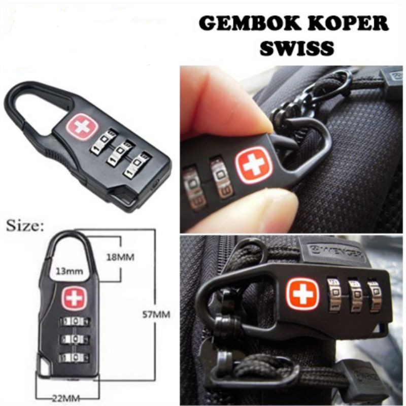 kunci gembok swiss koper mini travel bag password code lock