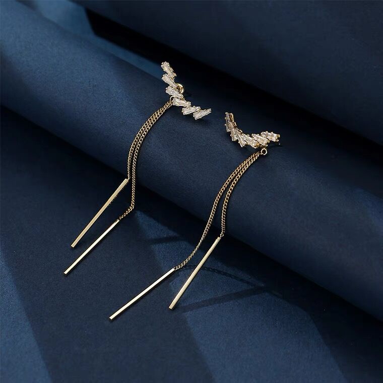 Anting Rumbai Panjang Bahan 925 sterling silver Tekstur Logam Gaya retro