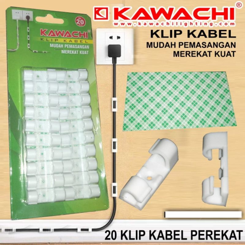 Klem/Klip/Penjepit Kabel dengan Perekat dobel tape 1pak isi 20