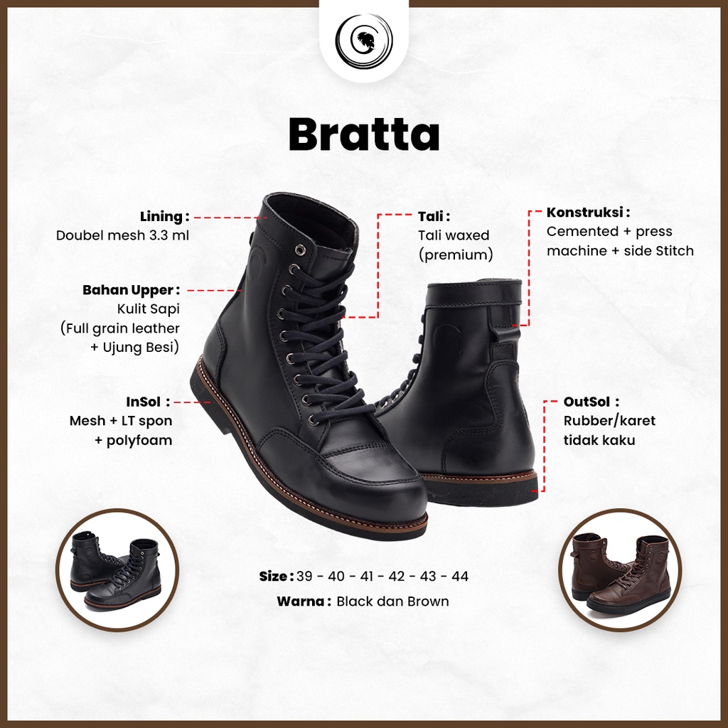 Greata - Bratta Sepatu Safety Boots Pria Ori Kulit Asli Casual Boot Tinggi Ujung Besi Dewasa Funk
