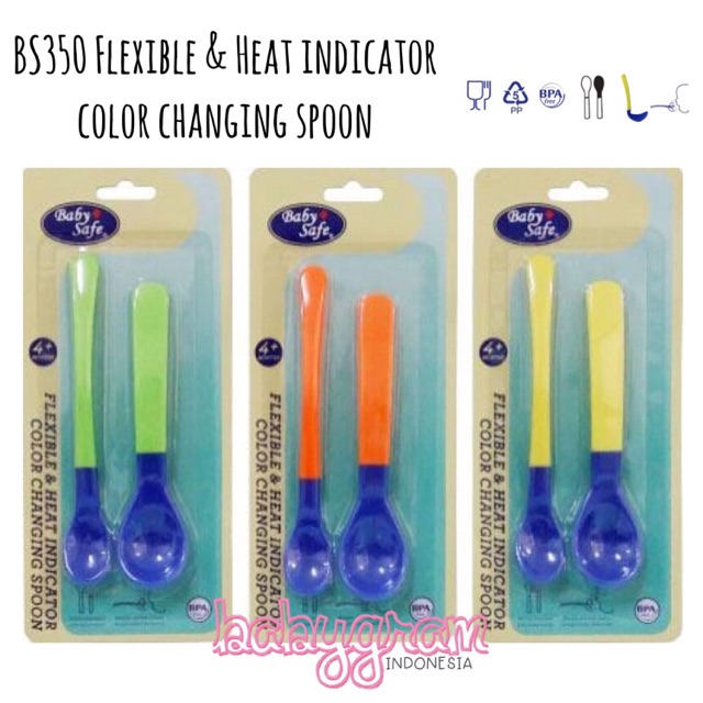 Baby Safe Sendok Makan Bayi Flexible &amp; Heat Sensor Indicator Color Changing Spoon BS350 Babysafe