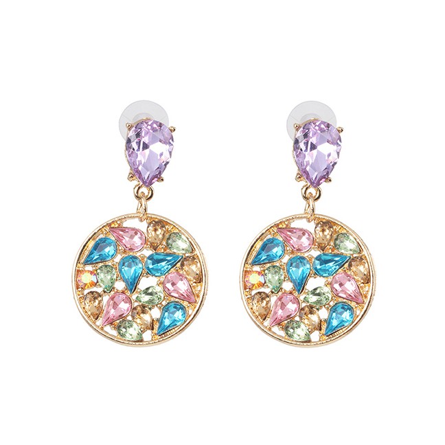 LRC Anting Tusuk Fashion Geometric Round Diamond Stud Earrings F87571