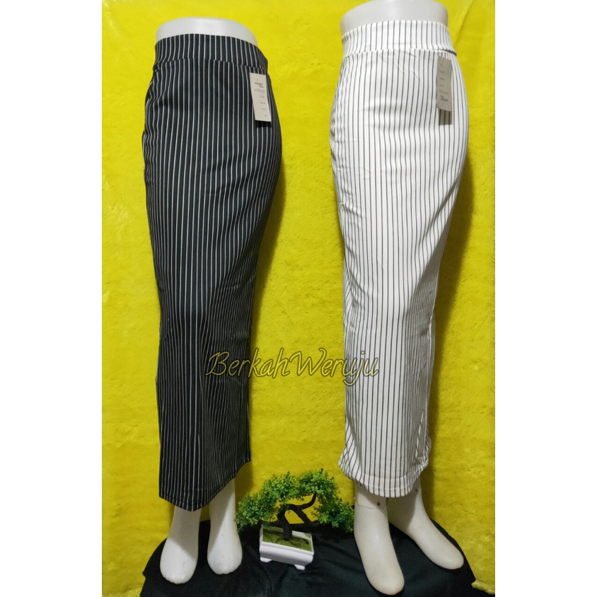 Rok Span Panjang Wanita Motif Garis Bahan Scuba Termurah 