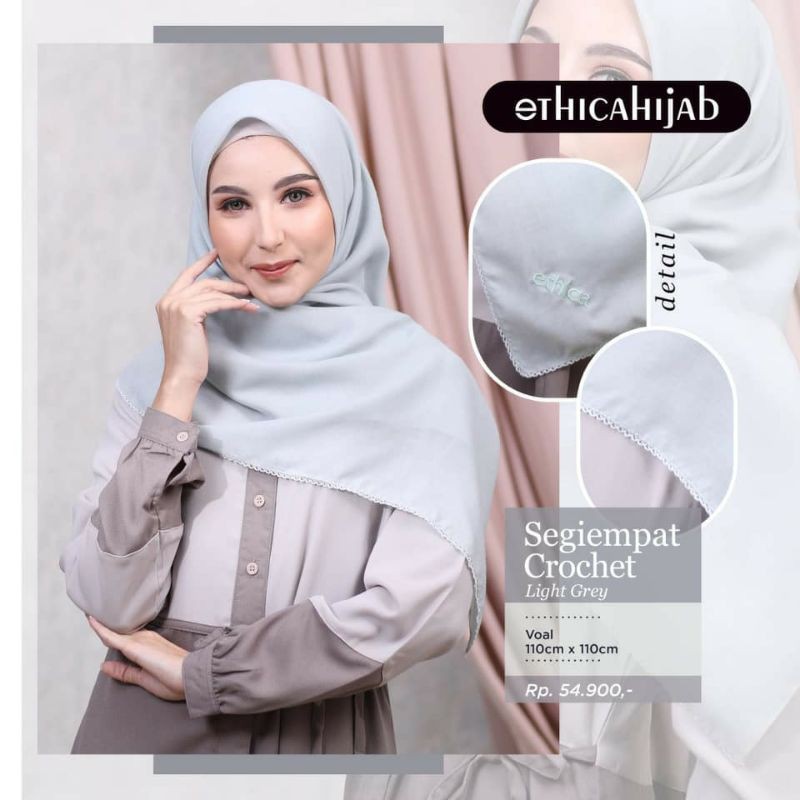 HIJAB SEGIEMPAT POLOS CROCHET || ETHICA