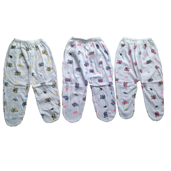 12 Pcs Celana Panjang Bayi SUNJOLY New Born Putih Warna | Anak Baru Lahir Sun Joly Buka Tutup Kaki Pakaian | Sguna | Lusinan 12 Pcs