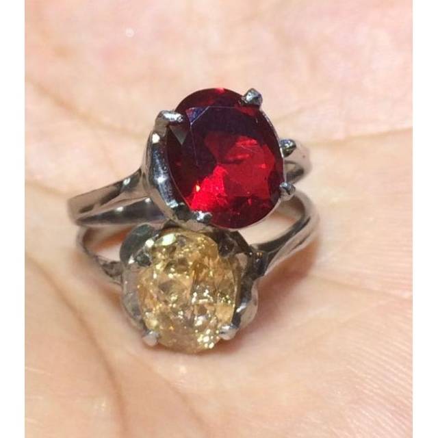 Paket 2 Cincin Wanita Titanium Batu Red Garnet + Batu Brown Topaz GQ