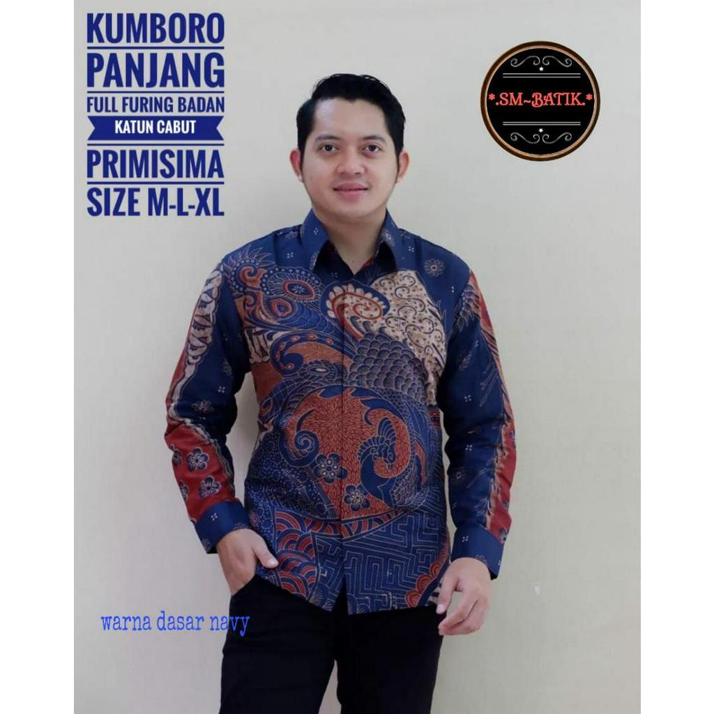 Kemeja Batik Exclusive Warna Navy Blue Batik Lengan Panjang Terbaru Batik Pria Lapis Furing KUMBORO