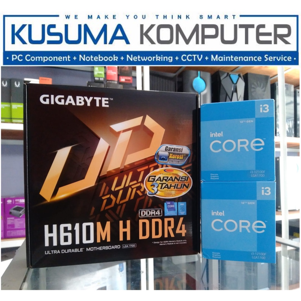 Paket Prosesor Intel Core i3-12100F + Gigabyte H610M H