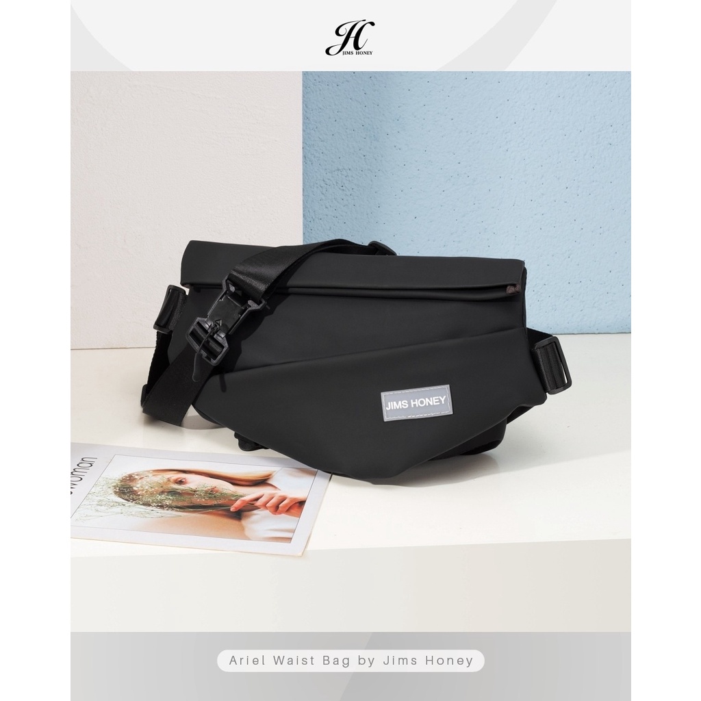 Alva Backpack Jimshoney Original Tas ransel pria wanita tas sekolah kerja anti air muat laptop cod-ARIEL WAISTBAG HITAM