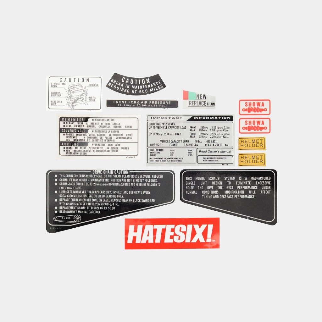 Decal Sticker Tempelan Pelengkap atau Detail Untuk HONDA CB900 CB900F Hatesix