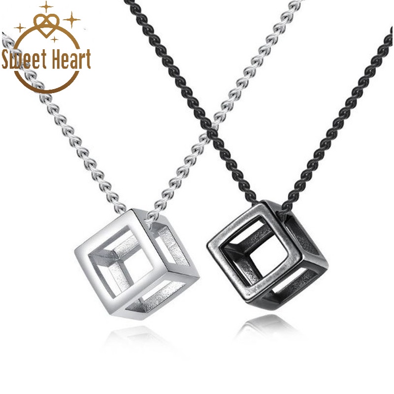 Kalung Liontin Kubus Rubik 3d Bahan Titanium Steel Gaya Hip Hop Untuk Pria Dan Wanita