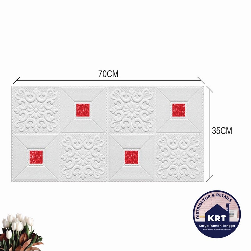 Murah Hemat Paket 10 Lembar Wallpaper Dinding 3D Foam Stiker Dinding Plafon Waterproof Kedap Suara-10 PCS KRISTAL MERAH