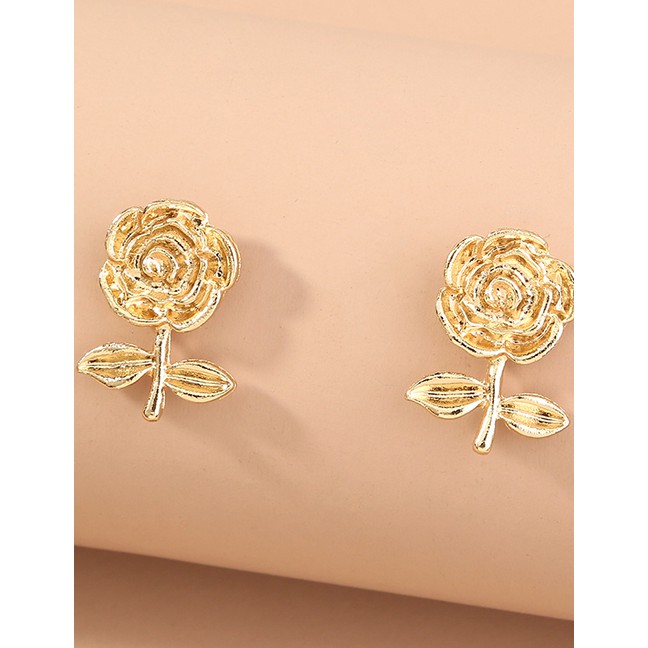 LRC Anting Tusuk Fashion Golden Rose Metal Earrings P75196