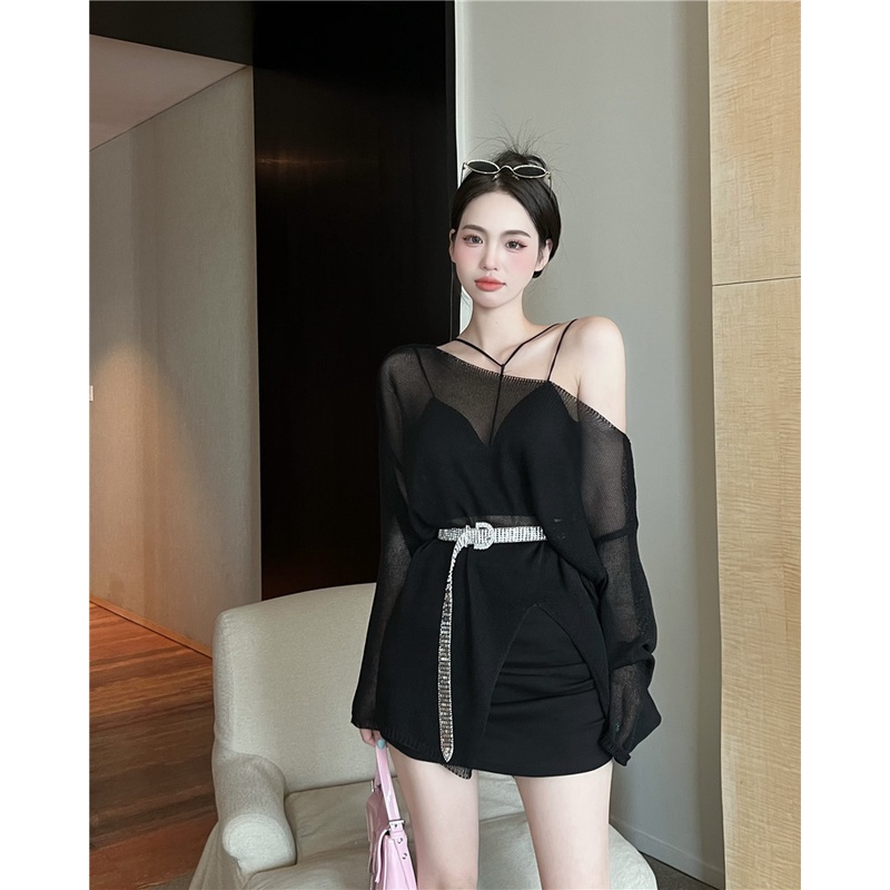 Black Strawberry~ Lazy mesh tabir surya rompi cover-up set dua potong