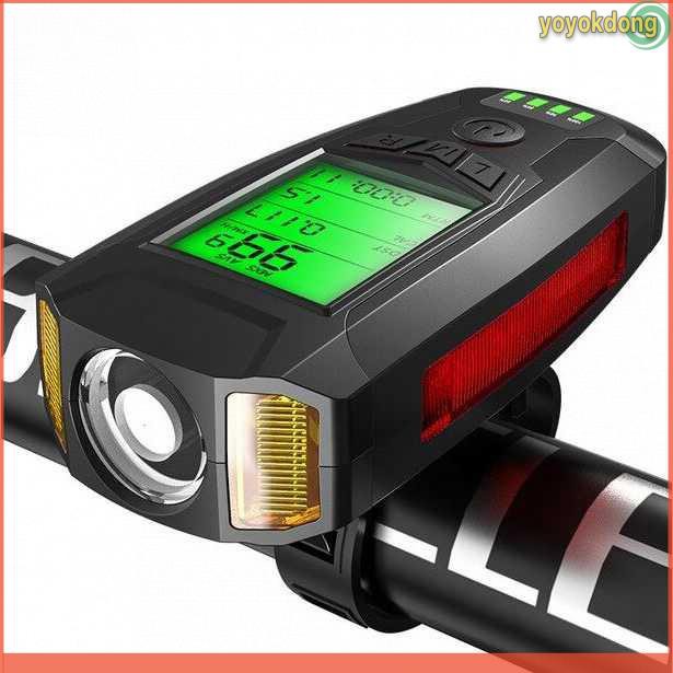 ANLOOK 4 in 1 Lampu Sepeda + Klakson + Speedometer Recharge1200mAh [Hitam]