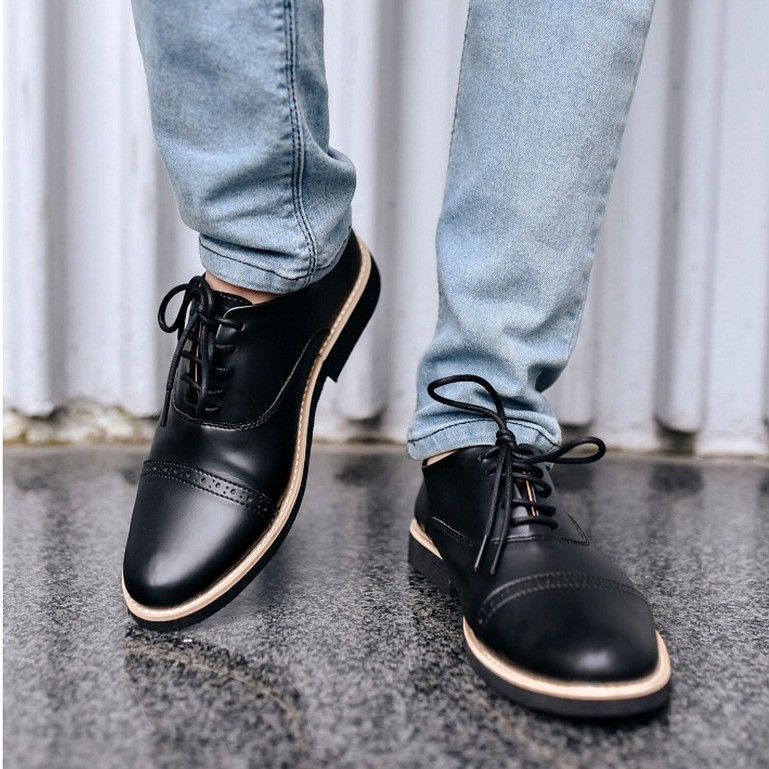 Sepatu Pantofel Klasik Kulit Pria/Cowok/Men Lokal Original Footwear | Oxford Black | FORIND x FSTP