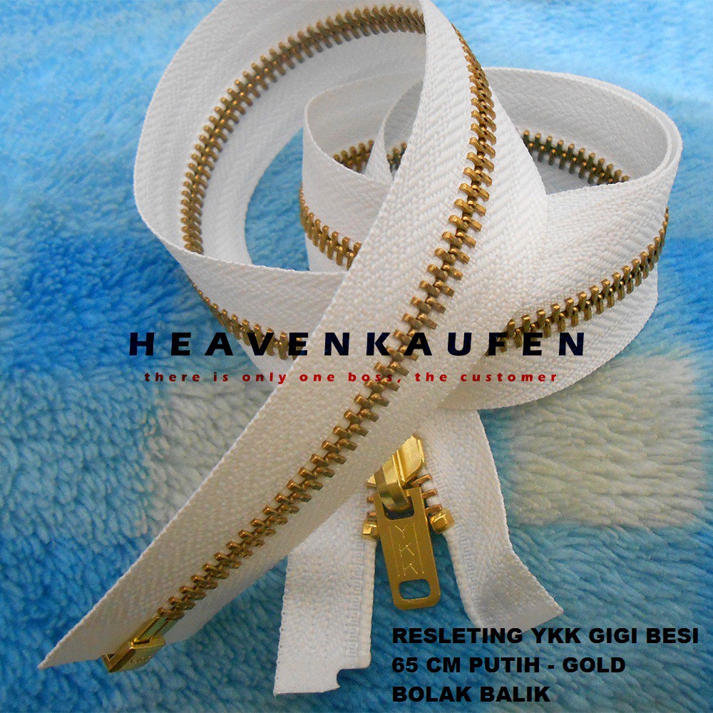 Zipper Resleting YKK Gigi Besi 65 cm Putih - Gold Bolak Balik