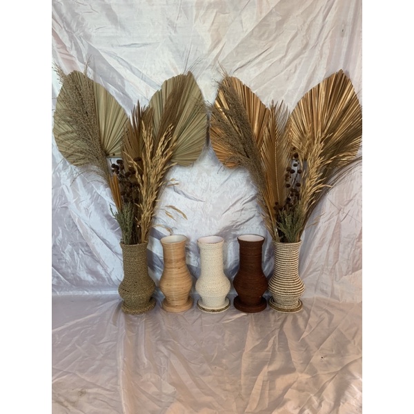 PAKET DEKORASI KAMAR DAUN PALEM KERING 30 CM / palem sikas pampas vas guci tinggi 30CM / dekorasi ka