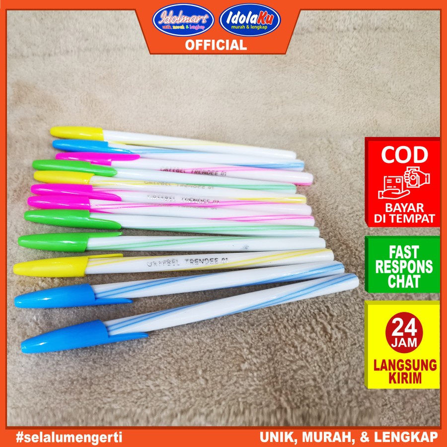 IDOLMART Pulpen Greebel Trendee 01 Hitam isi 12pcs Idolmart Surabaya