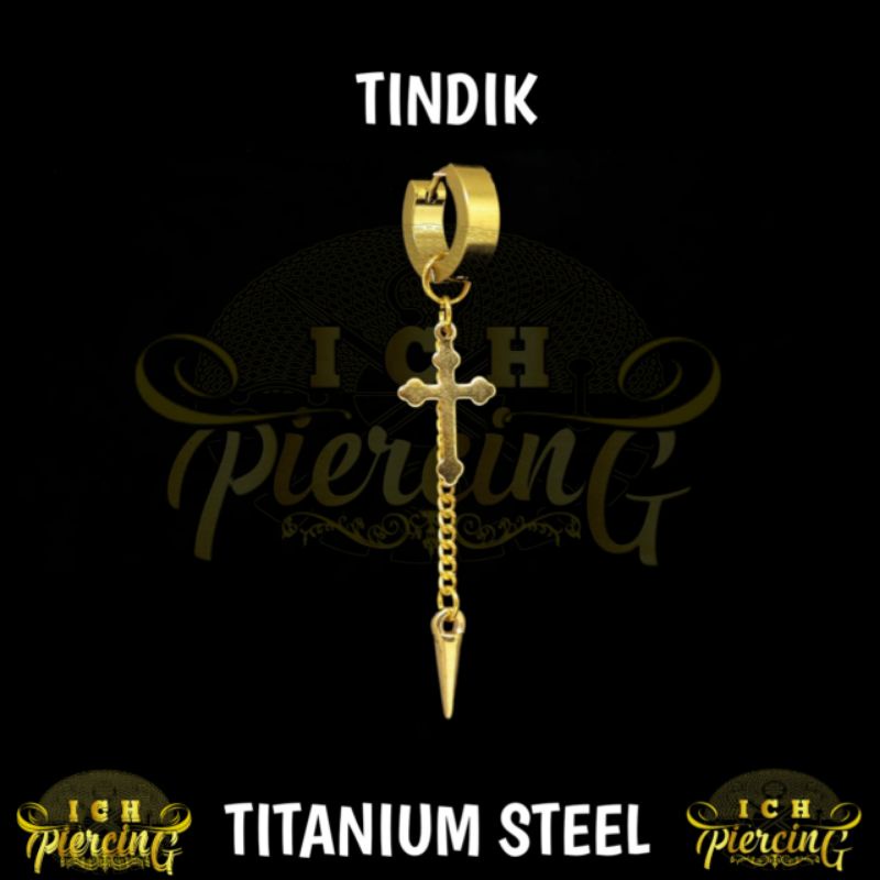 Anting tindik dan jepit Gantungan pria wanita Model Salib 01 Bandul warna Gold/ Anting Korea / Anting Hits