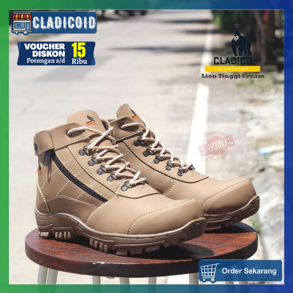 Sepatu Safety Pria Ujung Besi Original Kerja Lapangan, Outdoor, Hiking, Gunung Cladico Lion Hitam