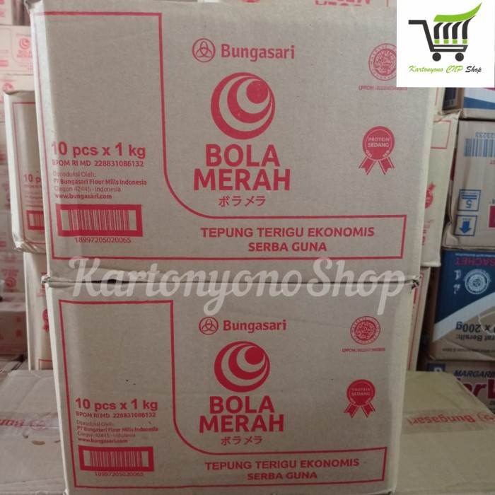 

BISA COD Tepung Terigu Serbaguna Merk Bola Merah Kemasan 1kg Per Dus isi 10pcs